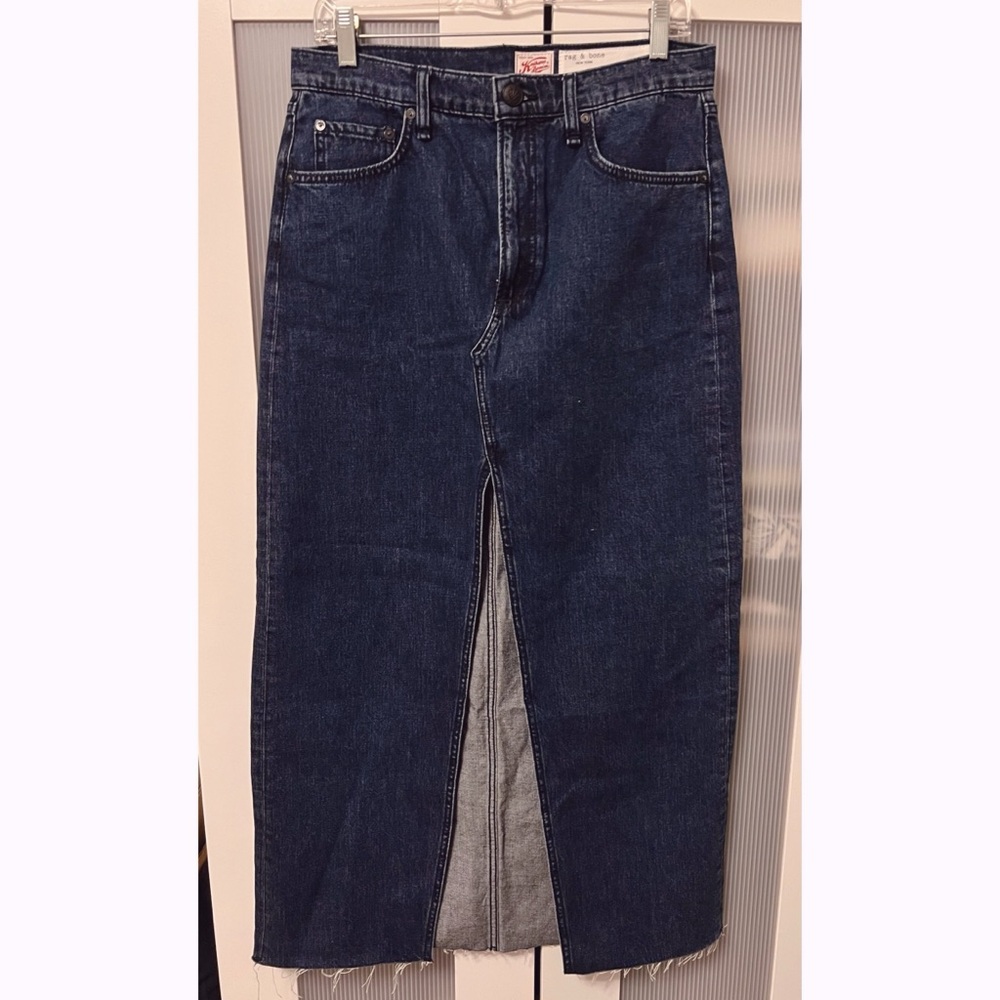 NWOT Rag & Bone Avery Maxi Denim Jean Skirt Navy Dark Blue Size 27 - Picture 5 of 16